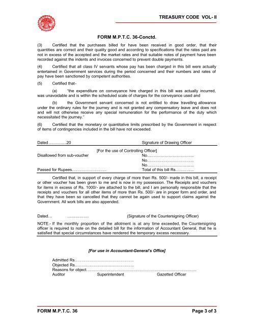 Treasury Code Form TREASURY CODE VOL- II FORM M.P.T.C. 36 ... - Mptreasury.org
