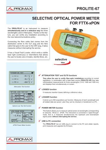 Selective optical power meter for FTTX-xPON - PROLITE-67 - Promax