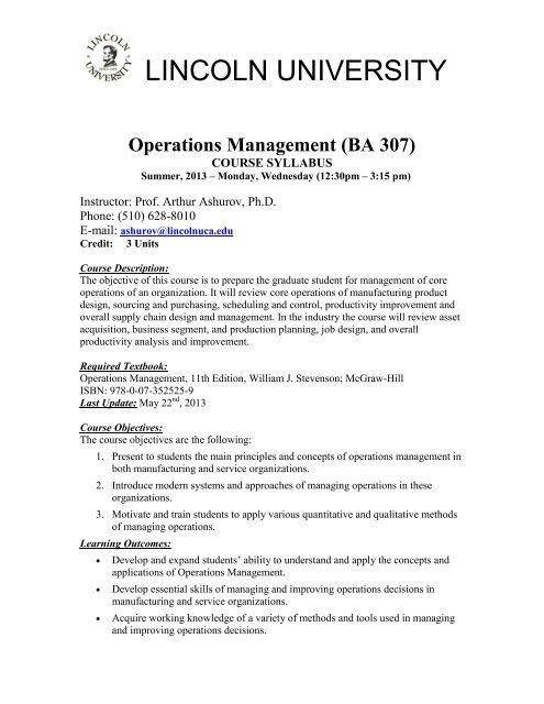 Operations Management - Lincoln University