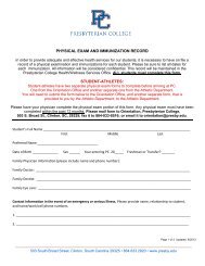 Medical Registration Form - Presbyterian College