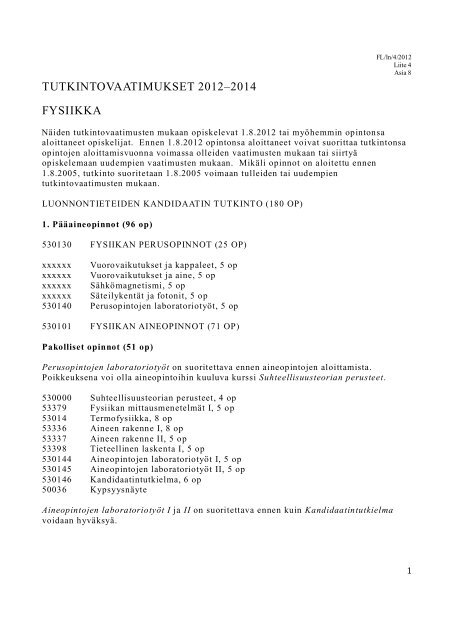 Tutkintovaatimukset 2012-2014 aloittaneille