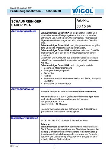 SCHAUMREINIGER SAUER MSA Art.-Nr.: