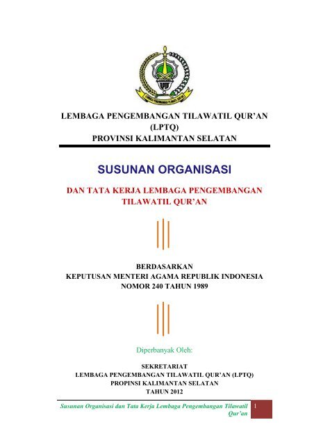 Susunan Organisasi MTQ Nasional XXVI tahun 2012 - Kanwil ...