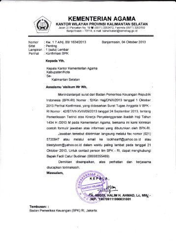 Konfirmasi BPK - Kanwil Kemenag Provinsi Kalimantan Selatan