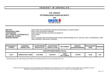 ANGEBOT IM ÃœBERBLICK CHF- ZINSCAP ... - Erste Group