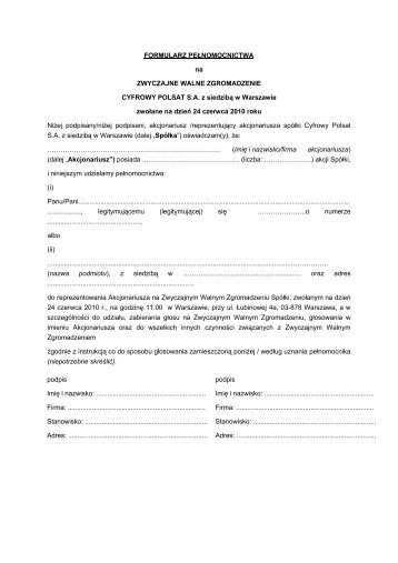 Formularz peÅnomocnictwa (.pdf) - Cyfrowy Polsat