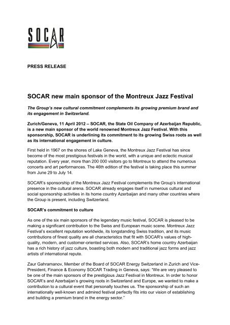 SOCAR new main sponsor of the Montreux Jazz Festival