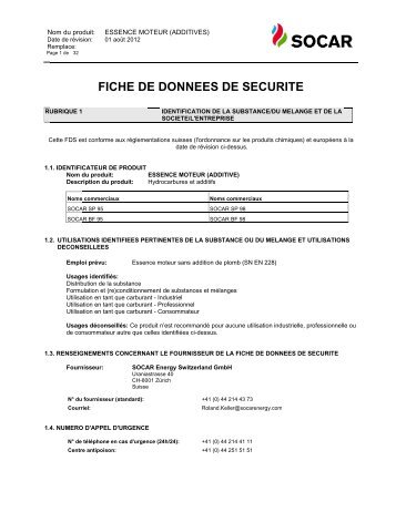 Fiche de donnÃ©es de sÃ©curitÃ© â Essence - SOCAR ENERGY ...