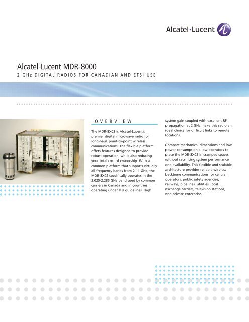 Alcatel-Lucent MDR-8000 2 GHz Digital Radios for Canadian and ...