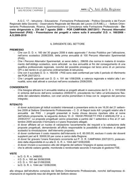 Percorsi Alternativi Sperimentali (PAS) - Presentazione dei progetti ...