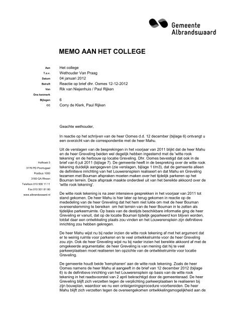 memo aan college discussienota bestemmingsplan - vergaderingen