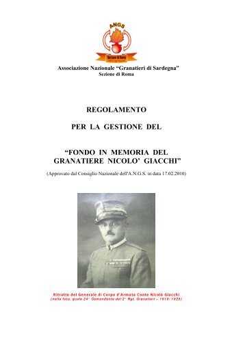 regolamento fondo giacchi - Associazione Nazionale Granatieri di ...