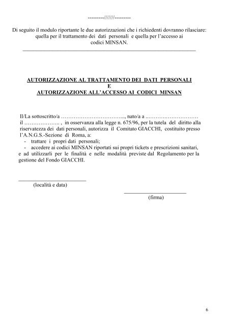 regolamento fondo giacchi - Associazione Nazionale Granatieri di ...