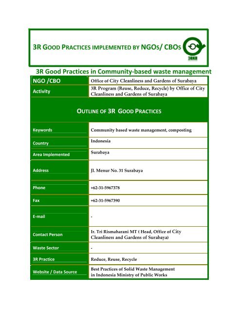 3R Good Practices in Community-based waste management NGO ...