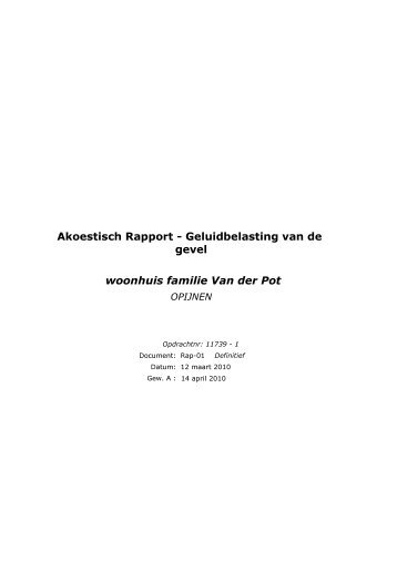 Akoestisch Rapport - Geluidbelasting van de gevel woonhuis familie ...