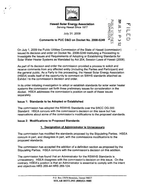 Hawaii Solar Energy Association, Rudolf Christ for Mark Duda, July ...