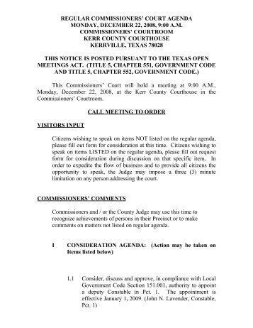 REGULAR COMMISSIONERS' COURT AGENDA - Kerr County