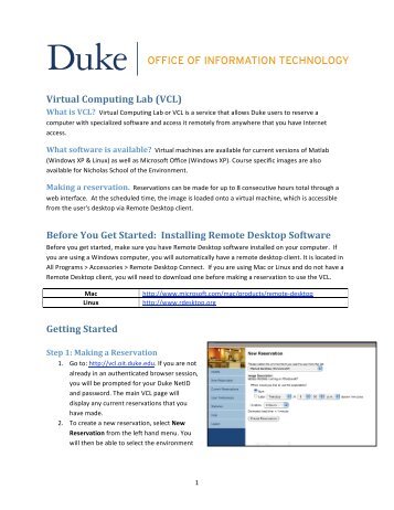 Virtual Computing Lab (VCL) - Duke University Office of Information ...