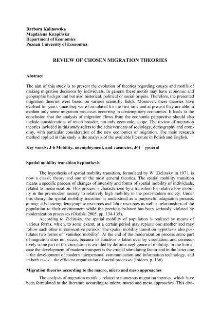 REVIEW OF CHOSEN MIGRATION THEORIES