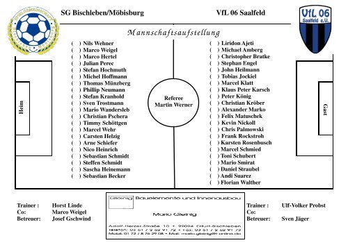 Mannschaftsaufstellung - Bischlebener SV