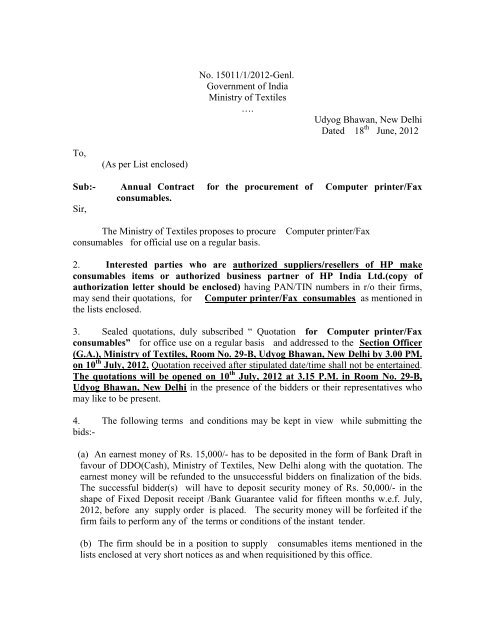 Annual Contract for the procurement of Computer printer/Fax ...