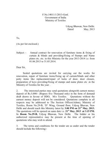 Annual contract for renovation of furniture items & fixing of curtain ...