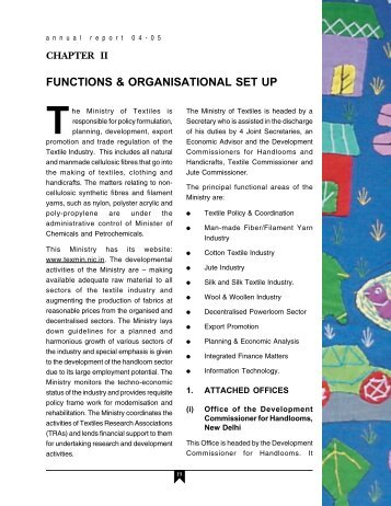 FUNCTIONS & ORGANISATIONAL SET UP - Ministry of Textiles