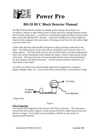 Power Pro BD-20 DCC Block Detector Manual - NCE