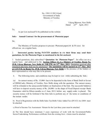 Annual Contract for Procurement of Photostat Paper - Ministry of ...