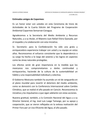 Mensaje del Lic. Gerardo Gutiérrez Candiani, durante la ... - Coparmex