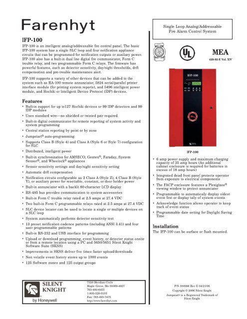 ifp100 data sheet - Patriot Alarm Systems, Inc.