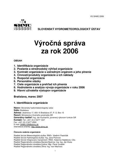 VÃ½roÄ nÃ¡ sprÃ¡va za rok 2006 - SHMÃš