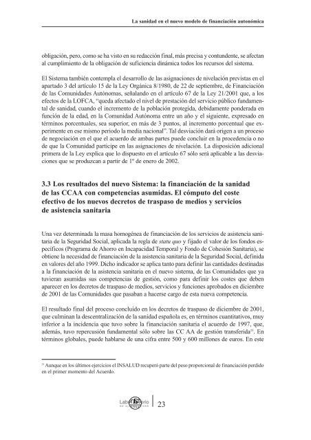 31/2003 La sanidad en el nuevo modelo de financiaciÃ³n autonÃ³mica