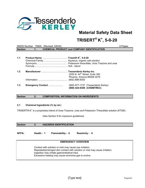 trisertÂ®-k+ msds - Tessenderlo Kerley