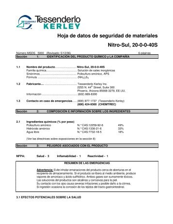 Hoja de datos de seguridad de materiales Nitro-Sul, 20-0-0-40S