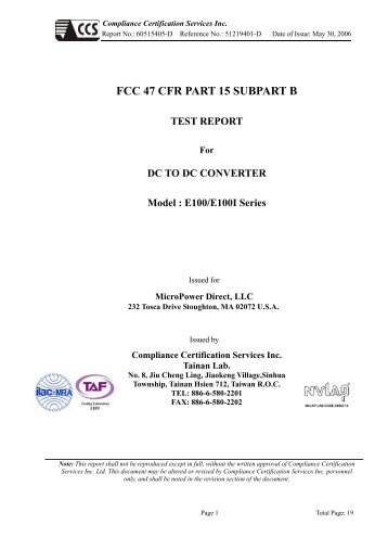 FCC 47 CFR PART 15 SUBPART B - Micropower Direct