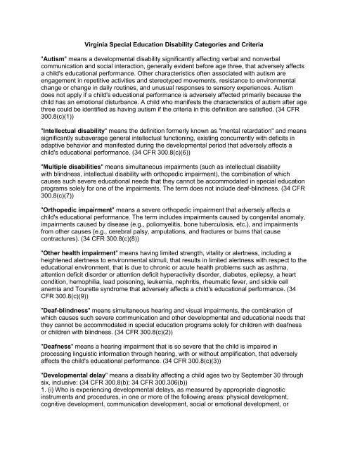 Virginia Special Education Disability Categories And Criteria