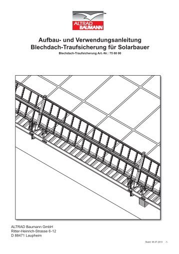 und Verwendungsanleitung Blechdach-Traufsicherung für Solarbauer