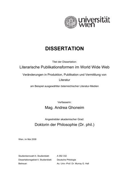 DISSERTATION - Wiener Stadt- und Landesbibliothek