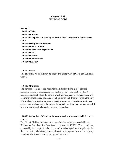 ~ 1 ~ Chapter 15.04 BUILDING CODE Sections ... - City of Cle Elum