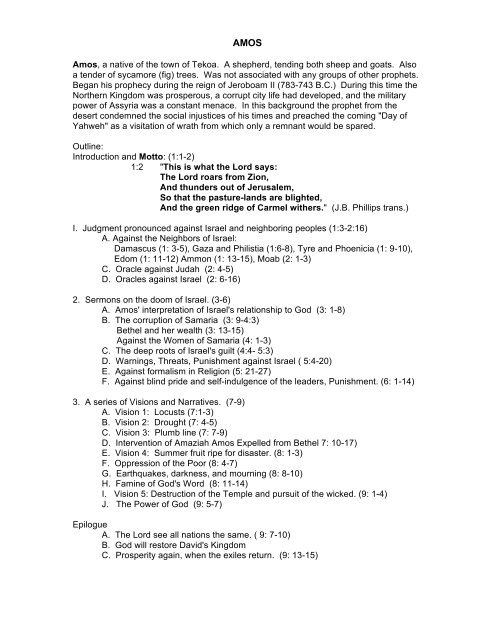 Outline And Study Guide * ps 104:3 ps 104:13 ** amos 5:8 † amos 4:13. outline and study guide