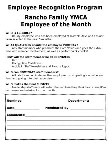 Employee Recognition Program Rancho Family YMCA Employee of ...