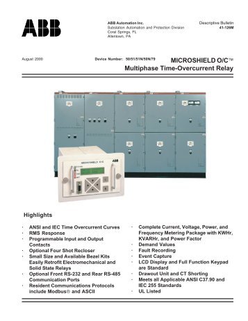 MICROSHIELD O/CÃ¤ Multiphase Time-Overcurrent Relay - Abb