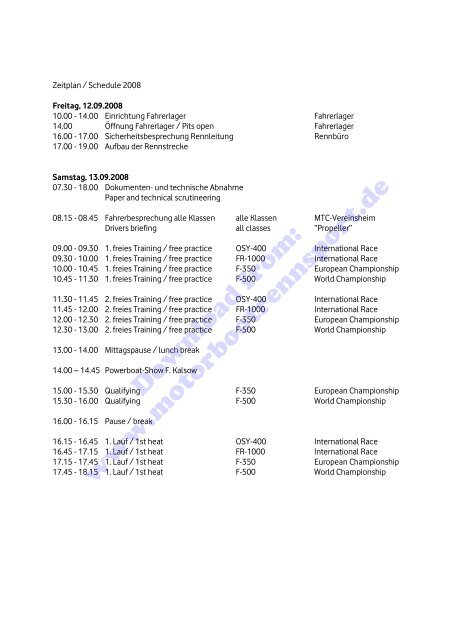 Ausschreibung, Zeitplan (PDF, 362kB) - Motorbootrennsport