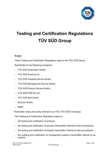 Testing and Certification Regulations TÜV SÜD Group