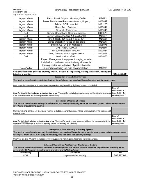 3646 E-911 PSAP Equipment List EPL - Mississippi Department of ...