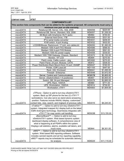 3646 E-911 PSAP Equipment List EPL - Mississippi Department of ...
