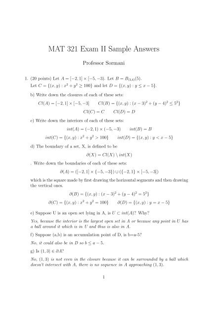Sample Exam Solutions