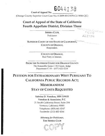 Petition for Extraordinary Writ Pursuant to California ... - Calpubrec.org