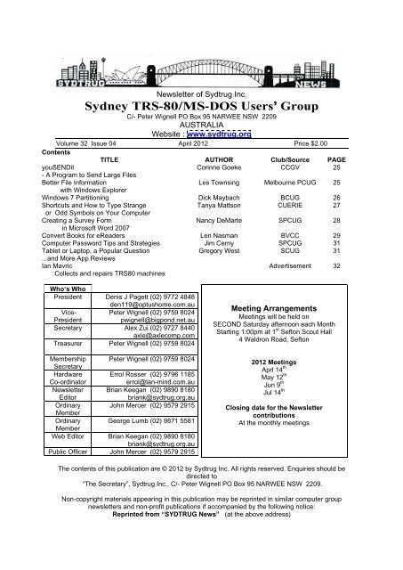 Sydney TRS-80/MS-DOS Users Group - sydtrug